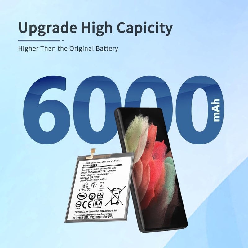 ITMBET Battery for Samsung Galaxy S21 Ultra, [6000mAh] Upgraded 2024 New 0 Cycle EB-BG998ABY Battery Replacement for Samsung Galaxy S21 Ultra 5G SM-G998B/DS SM-G998U with Replacement Tool Kits - Image 3